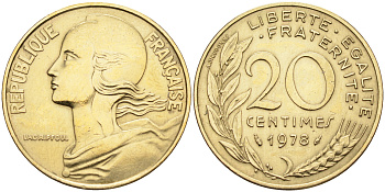 Франция 20 сантимов 1978 тип Marianne KM 930 медь алюминий никель    4177-121
