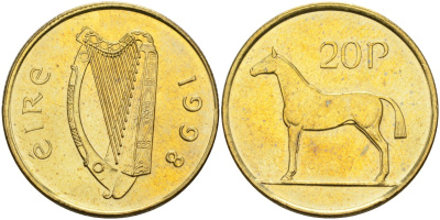 Ирландия 20 пенсов 1998 лошадь KM 25 никель бронза UNC 4583-333