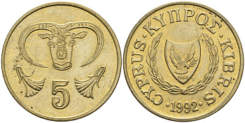 Кипр 5 центов 1992 KM 55.3 никель латунь 4141-957