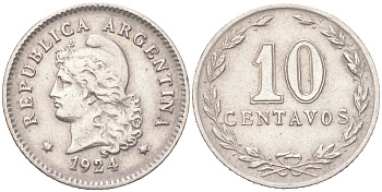 Аргентина 10 сентаво 1924 KM 35 медно-никель 4621-1054