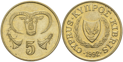 Кипр 5 центов 1992 KM 55.3 никель латунь 4141-957
