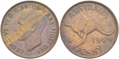 АВСТРАЛИЯ 1 ПЕННИ 1949 ГЕОРГ VI KM 43 бронза 4403-933