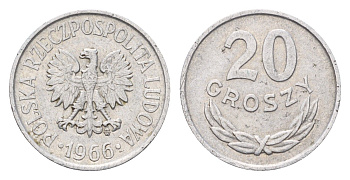 Польша 20 грошей 1966 Y A47 алюминий 4685-1158