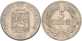 Венесуэла 5 сентимо 1965 KM 38 медно-никель 4575-1056