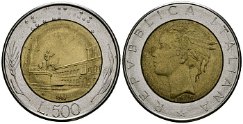 Италия 500 лир 1983 R, Квиринальский дворец в Риме KM 111 биметалл 4138-636