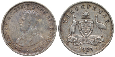 Австралия 3 пенса 1920 M Георг V (1910-1936) KM 24 серебро 71-118