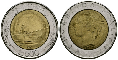 Италия 500 лир 1983 R, Квиринальский дворец в Риме KM 111 биметалл 4138-636