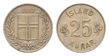 Исландия 25 эйре 1962 KM 11 медно-никель 4690-625