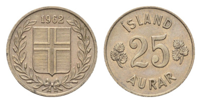 Исландия 25 эйре 1962 KM 11 медно-никель 4690-625