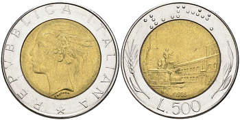 Италия 500 лир 1986 R KM 111 биметалл UNC 76-1044