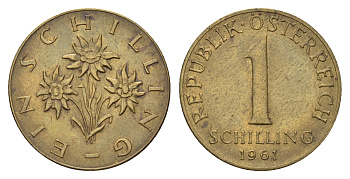 Австрия 1 шиллинг 1961 KM 2886 алюминевая бронза 4648-1017