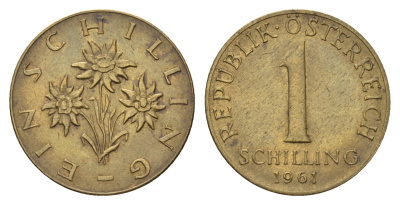 Австрия 1 шиллинг 1961 KM 2886 алюминевая бронза 4648-1017