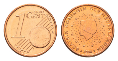 Нидерланды 1 евроцент 2000 Беатрикс (1980-2013), из ролла KM 234 сталь плакированная медью  UNC  M64-21