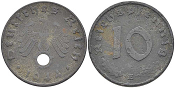 ГЕРМАНИЯ 10 РЕЙХСПФЕННИГОВ 1944 E KM 101, J. 371 цинк 210-735