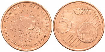 Нидерланды 5 евроцентов 2008 KM 236 сталь плакированная медью UNC 186-244