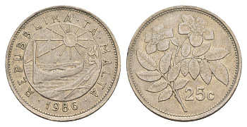Мальта 25 центов 1986 шиповник вечнозелёный KM 80 медно-никель 4633-1156