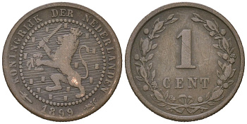 Нидерланды 1 цент 1899 Вильгельмина (1890-1948) KM 107 бронза 4154-632