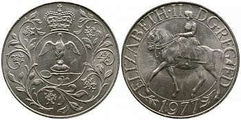 Великобритания 25 пенсов 1977 25 лет со дня коронации Елизаветы, Елизавета II (1952-2022) KM 894, Spink 4136 медно-никель UNC 4527-831