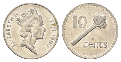 Фиджи 10 центов 1990 KM 52a сталь плакированная никелем UNC 4666-532