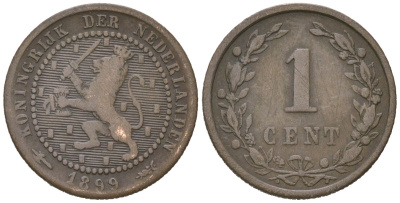 Нидерланды 1 цент 1899 Вильгельмина (1890-1948) KM 107 бронза 4154-632