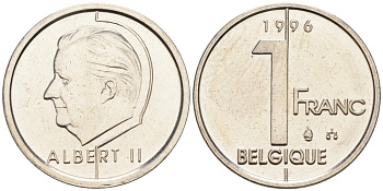 Бельгия 1 франк 1996 Belgique KM 187 железо плакированное никелем UNC 192-516