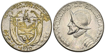 Панама 1/10 бальбоа 1970  KM 10 медь плакированная медно-никелем  aUNC  4609-917