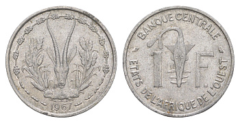 Западная Африка (BCEAO) 1 франк 1967 KM 3.1 алюминий 4606-617
