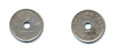 НОРВЕГИЯ 10 ЭРЕ 1924 KM 383 медно-никель 4379-944