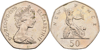 Великобритания 50 пенсов 1979 Елизавета II (1952-2022) KM 913, Spink 4223 (H1) медно-никель aUNC 88-541