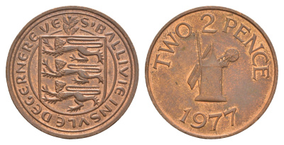 Гернси 2 пенса 1977 Елизавета II (1952-2022), ветряная мельница KM 28 бронза 4656-1054