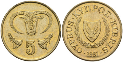 Кипр 5 центов 1991 KM 55.3 никель латунь 4141-953