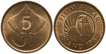 Исландия 5 эйре 1981 скат KM 24 бронза 211-727