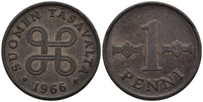 Финляндия 1 пенни 1966 KM 44 медь 4115-1268