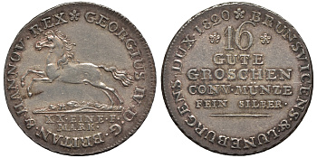 Брауншвейг-Каленберг-Ганновер 16 гутергрошенов 1820 король Георг IV (1820-1830) J 23 b, AKS 33 серебро  aUNC  11-119-24