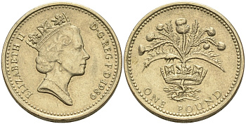 Англия 1 фунт 1989 ШОТЛАНДСКИЙ ДИЗАЙН KM 959, Spink 4335 никель латунь 88-434