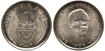 Руанда 1 франк 1965 KM 5 медно-никель UNC M51-16