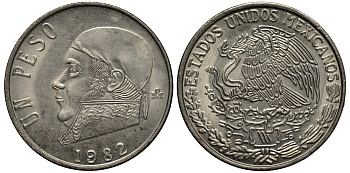 Мексика 1 песо 1982 Хосе Мария Морелос KM 460 медно-никель 215-932