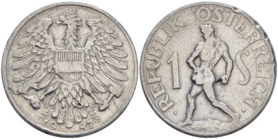 АВСТРИЯ 1 ШИЛЛИНГ 1947 KM 2871 алюминий 67-651