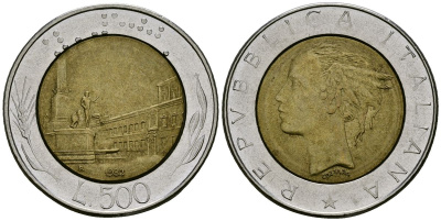 Италия 500 лир 1982 R, Квиринальский дворец в Риме KM 111 биметалл 4138-635