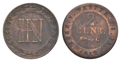 Вестфалия 2 сантима 1812 C, Жером Бонапарт (1807-1813) KM 90, ASK 40 медь 633-1222