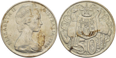 Австралия 50 центов 1966 Елизавета II (1952-2022), герб Австралии, кенгуру KM 67 серебро 82-823