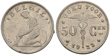 Бельгия 50 сантимов 1923 Belgie KM 88 никель 4602-143