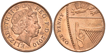 Великобритания 1 пенни 2010 Елизавета II (1952-2022) KM 1107, Spink B6 сталь плакированная медью 4609-723