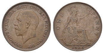 Великобритания 1 пенни 1935 Георг V (1910-1936) KM 838, Spink 4055 бронза 4661-733