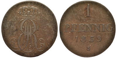 Ганновер 1 пфенниг 1839 S, Эрнст Август (1837-1851) KM 173.3, AKS 128, J. 54 медь 75-1367