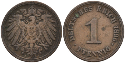 Германия 1 пфенниг 1896 A KM 10, J. 10 медь    4594-1236