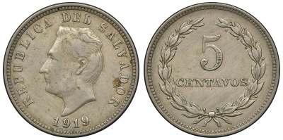 Сальвадор 5 сентаво 1919 KM 129 медно-никель 02-205-25