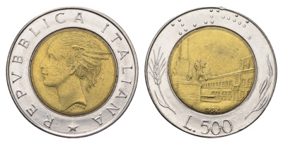 Италия 500 лир 1992 KM 111 биметалл 4631-1127