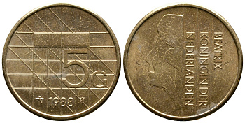 Нидерланды 5 гульденов 1988 Беатрикс (1980-2013) KM 210 никель плакированный бронзой 4384-151