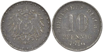 ГЕРМАНИЯ 10 ПФЕННИГОВ 1916 G KM 20, J. 298 железо 4401-116
